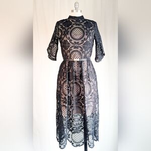 Elegant Black Lace Long Sleeve Dress
